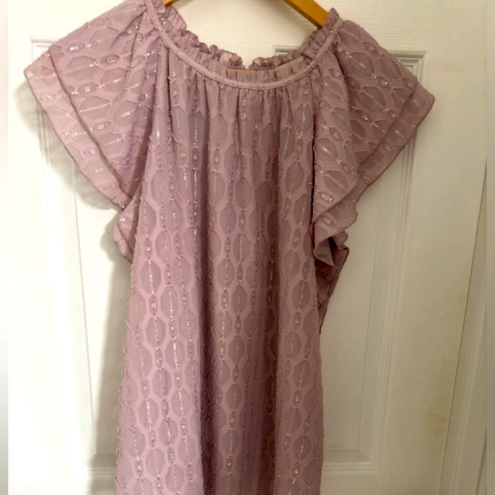 Loft- purple, ruffled, shimmer, top. Never worn